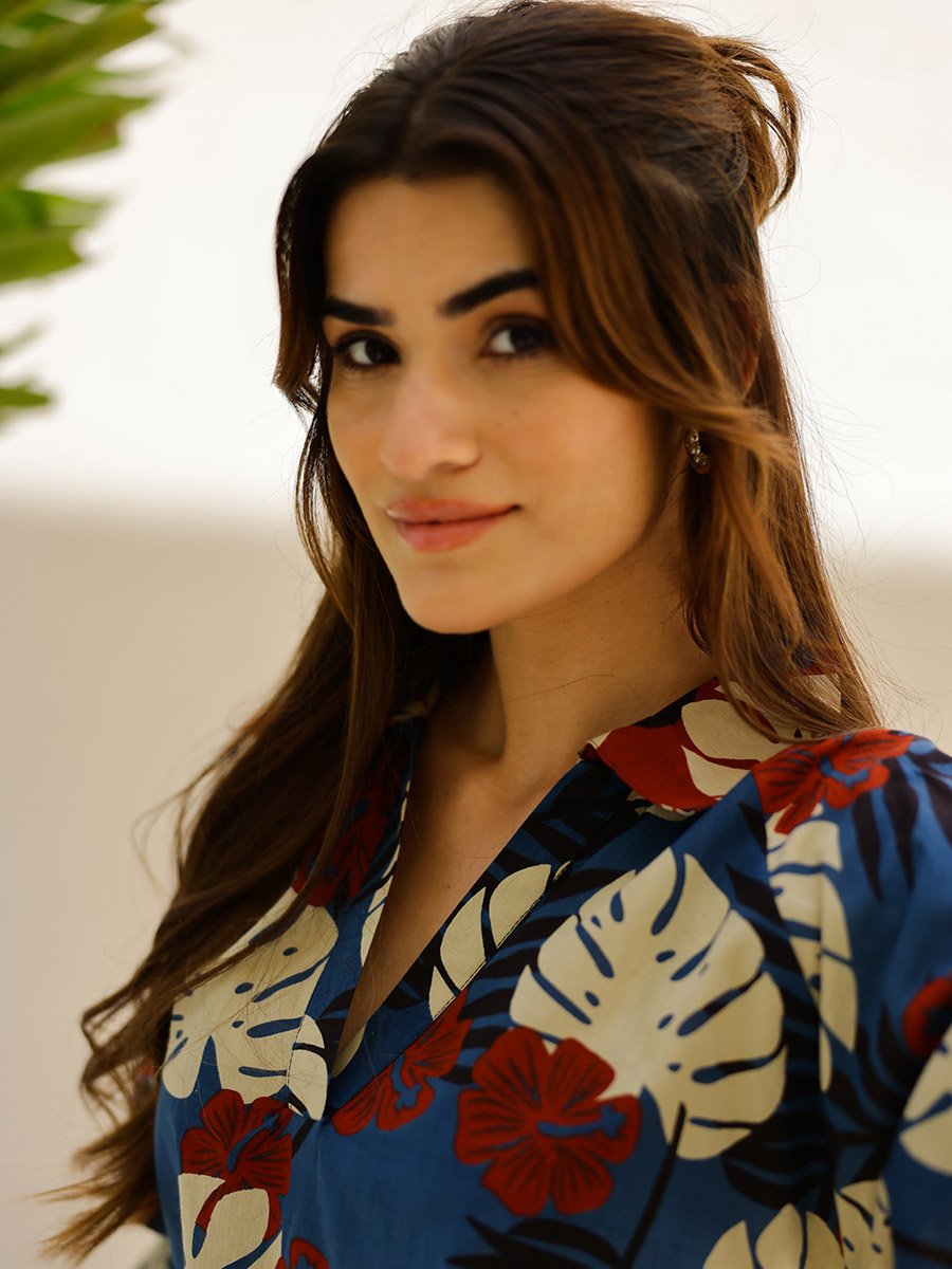 Women Tropical Printed Pure Cotton Top and Pyjama Set