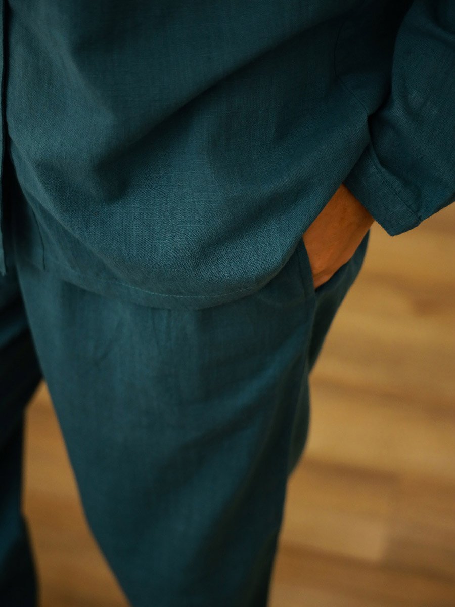 Heart Pocket Detail Cotton Slub Shirt and Pyjama Set 