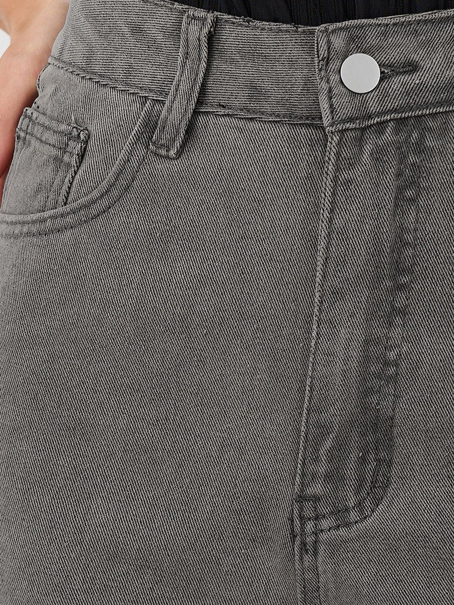 Women Grey Wide Leg Jeans with Side Slit