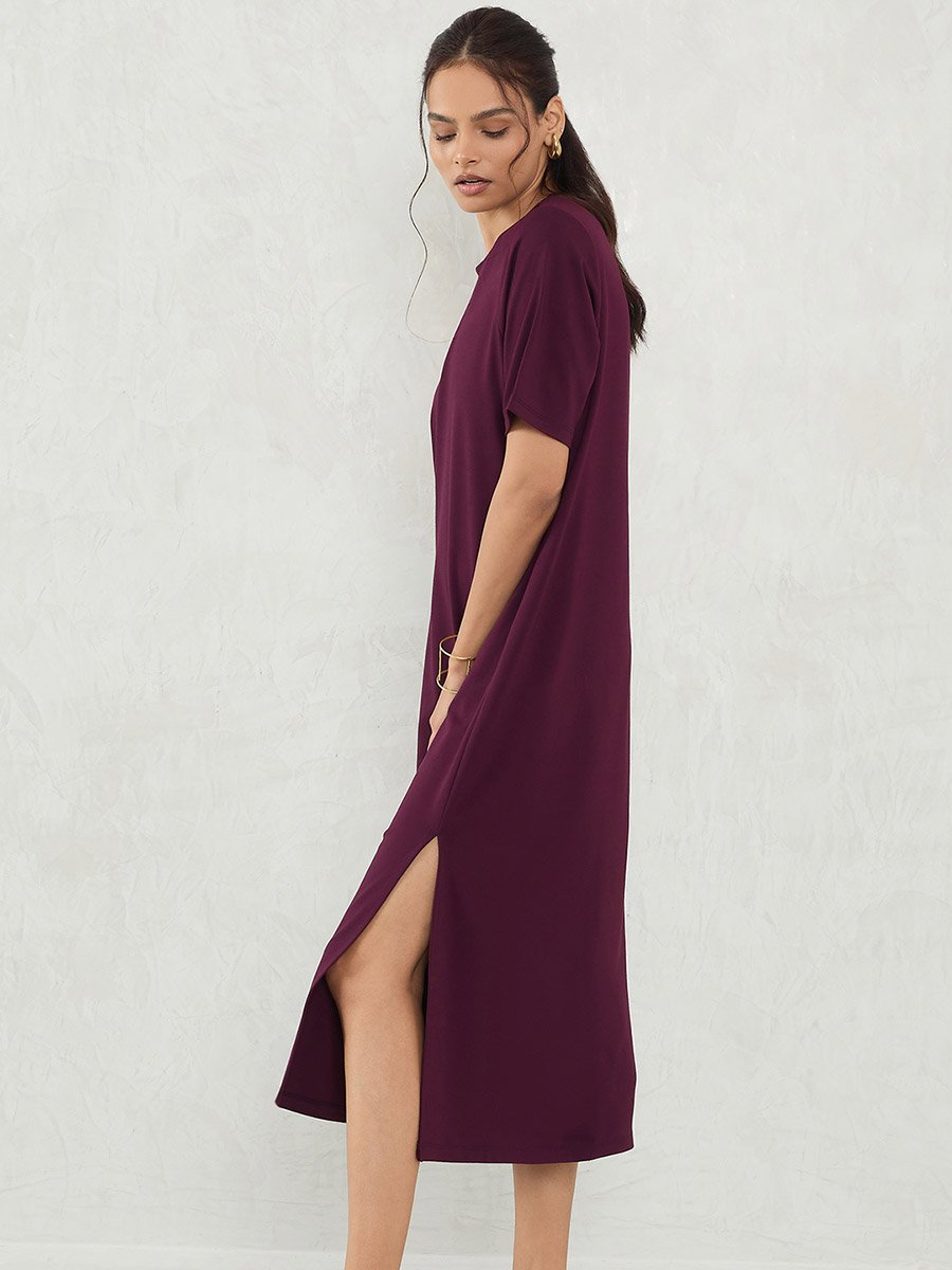 burgundy sequin prom dress FAW25-11-Low waisted mockneck dress-Washed Burgundy – whoopikids main image 1