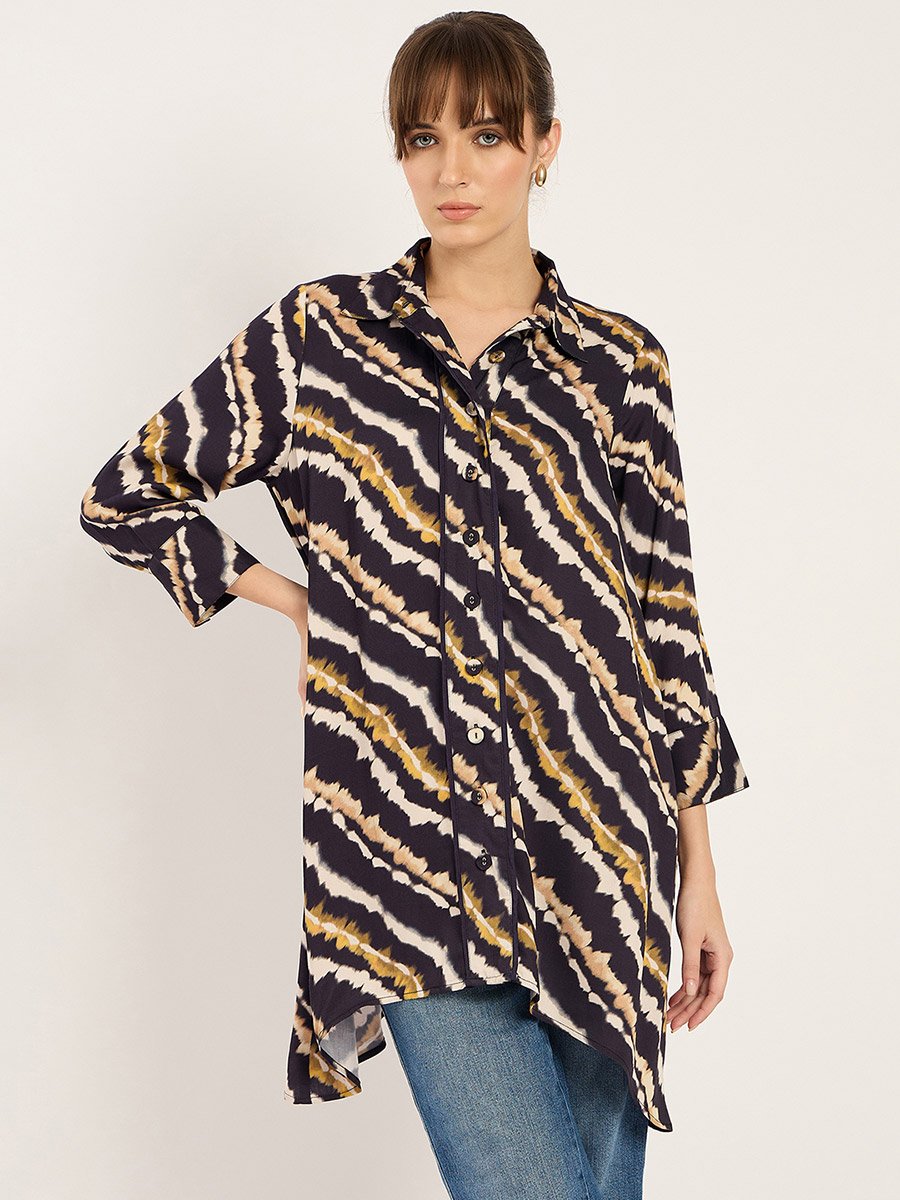 Tie and Dye Print Asymmetric Hem Tunic