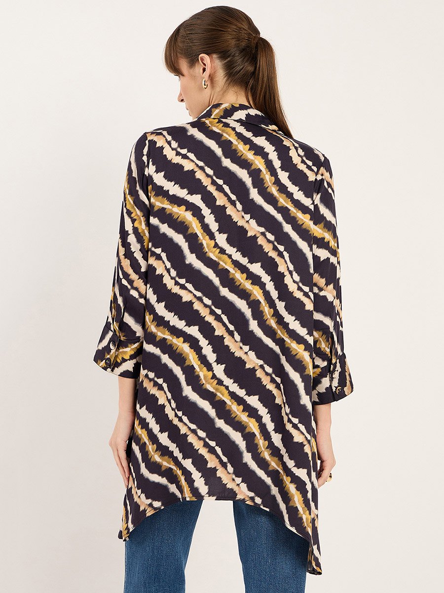 Tie and Dye Print Asymmetric Hem Tunic