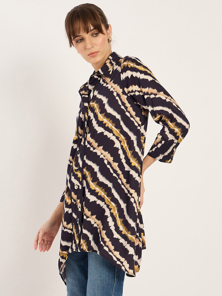 Tie and Dye Print Asymmetric Hem Tunic