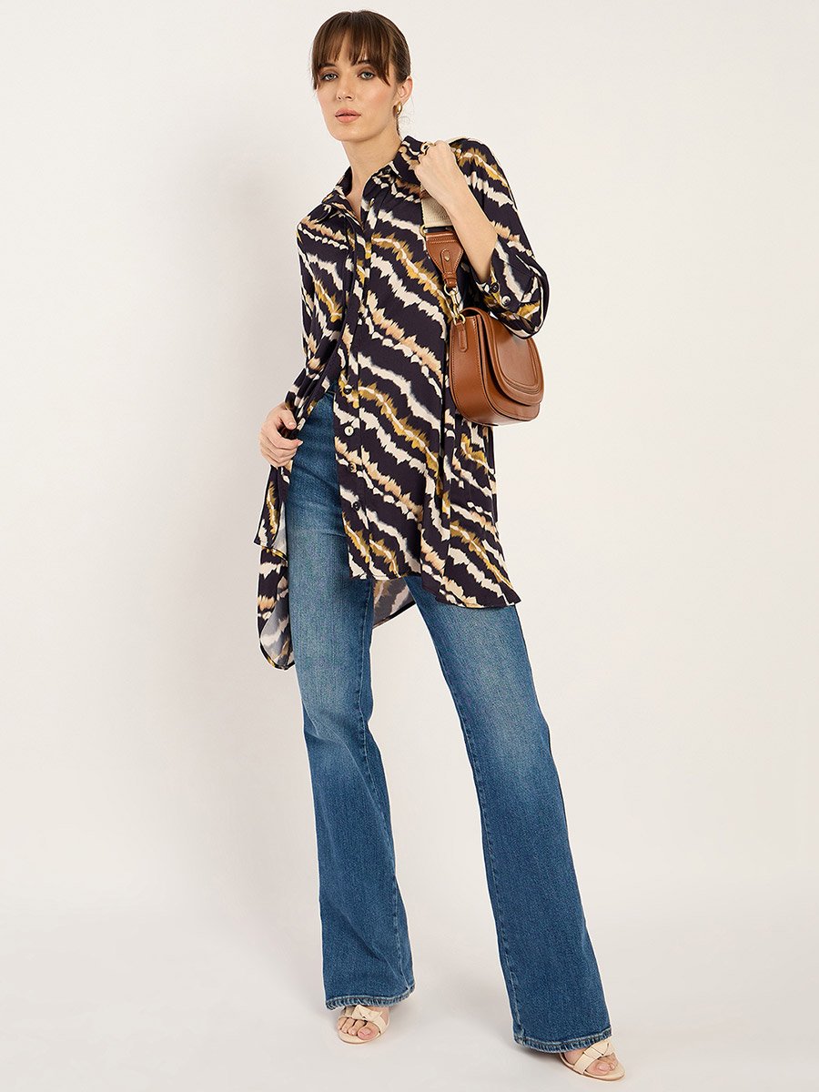 Tie and Dye Print Asymmetric Hem Tunic