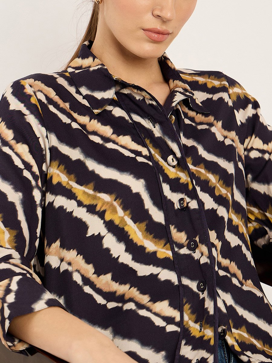 Tie and Dye Print Asymmetric Hem Tunic