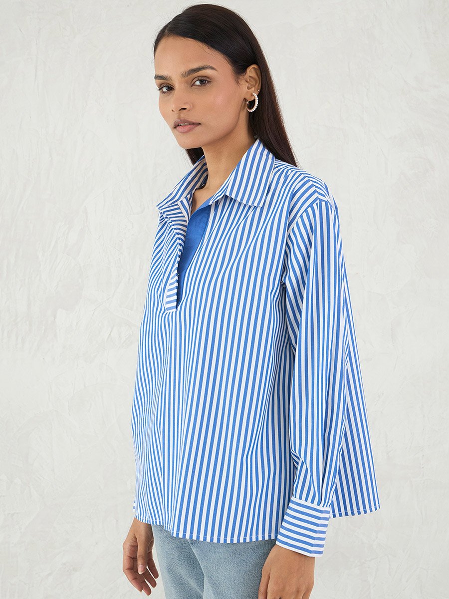 Striped Oversized Spread Collar Shirt