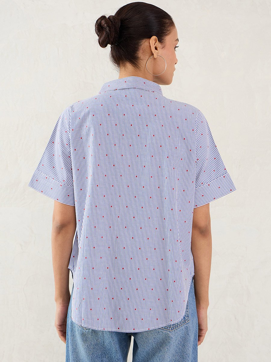 Navy Striped Short Sleeve Button Down Shirt