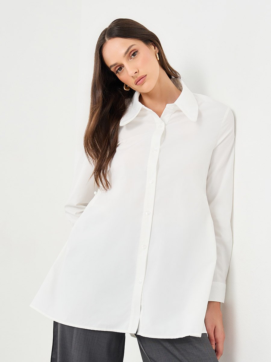 Button-Down Long Sleeve Plain Shirt