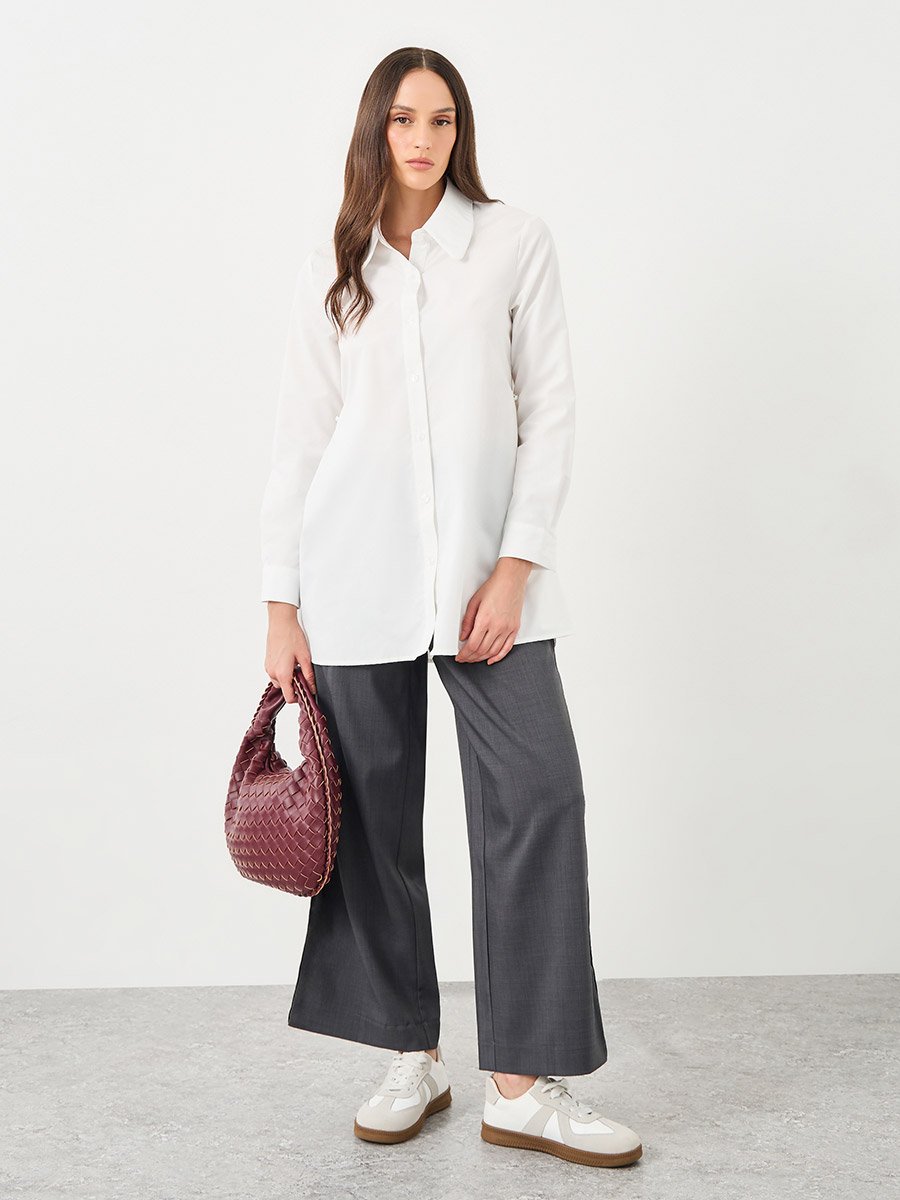 Button-Down Long Sleeve Plain Shirt
