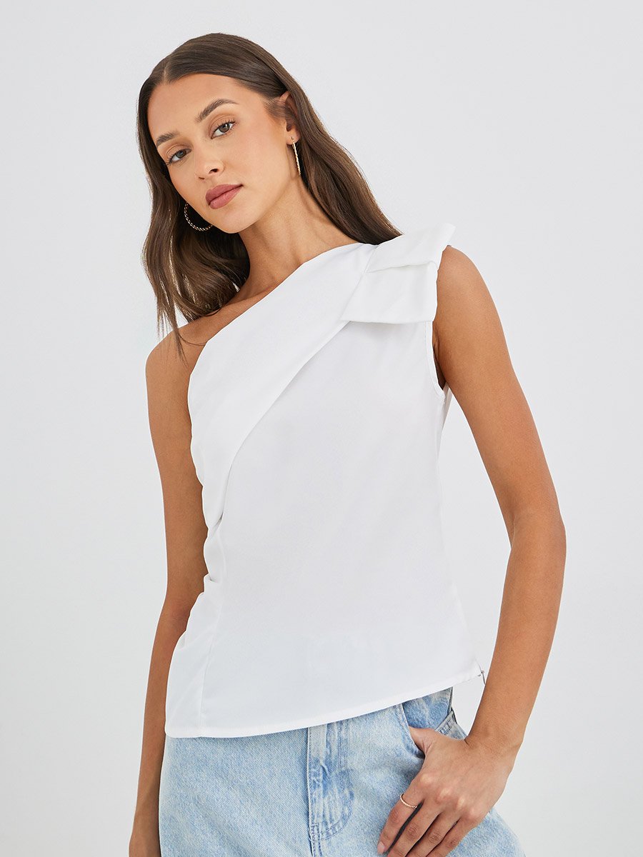 Side Ruffled Detail One Shoulder Blouse For Women at Saudi | Styli