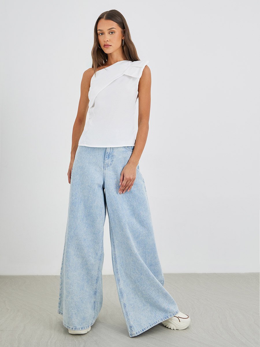 Side Ruffled Detail One Shoulder Blouse