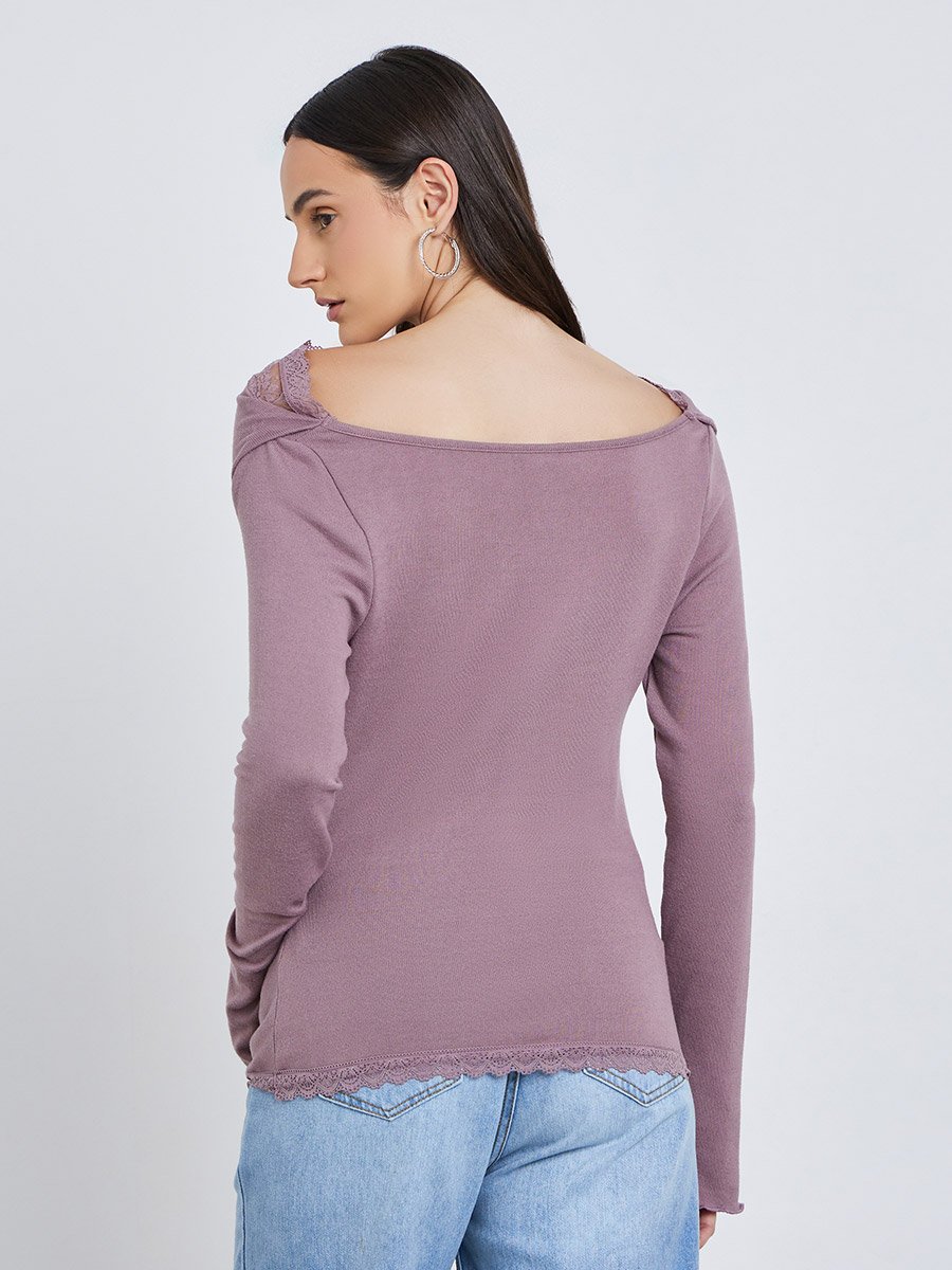 Lace Insert Cowl Neck Blouse