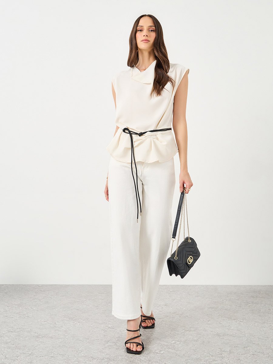 Solid Cowl Neck Sleeveless Blouse