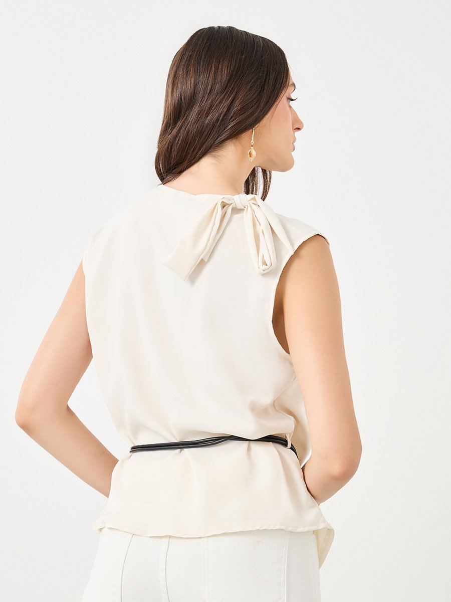 Solid Cowl Neck Sleeveless Blouse