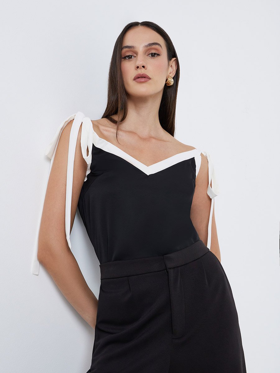 Black Contrast Trim Strappy Cami Top