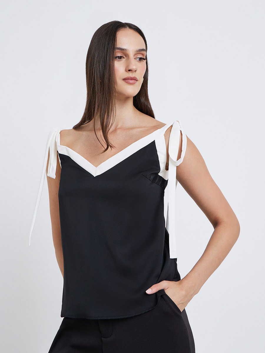 Black Contrast Trim Strappy Cami Top