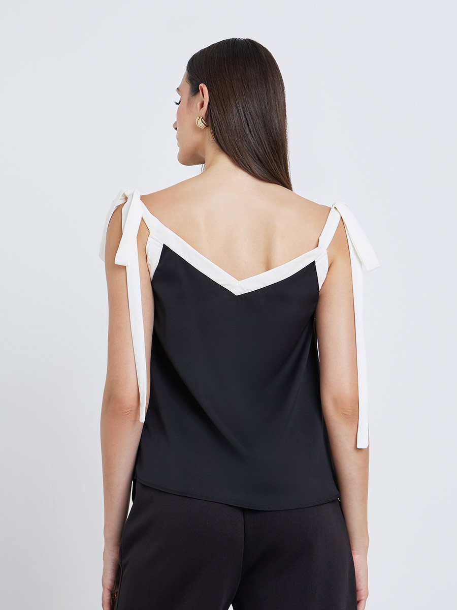 Black Contrast Trim Strappy Cami Top