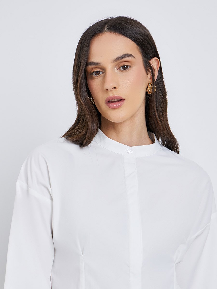 Plain Longline Shirt with Fold Pleated Detail
