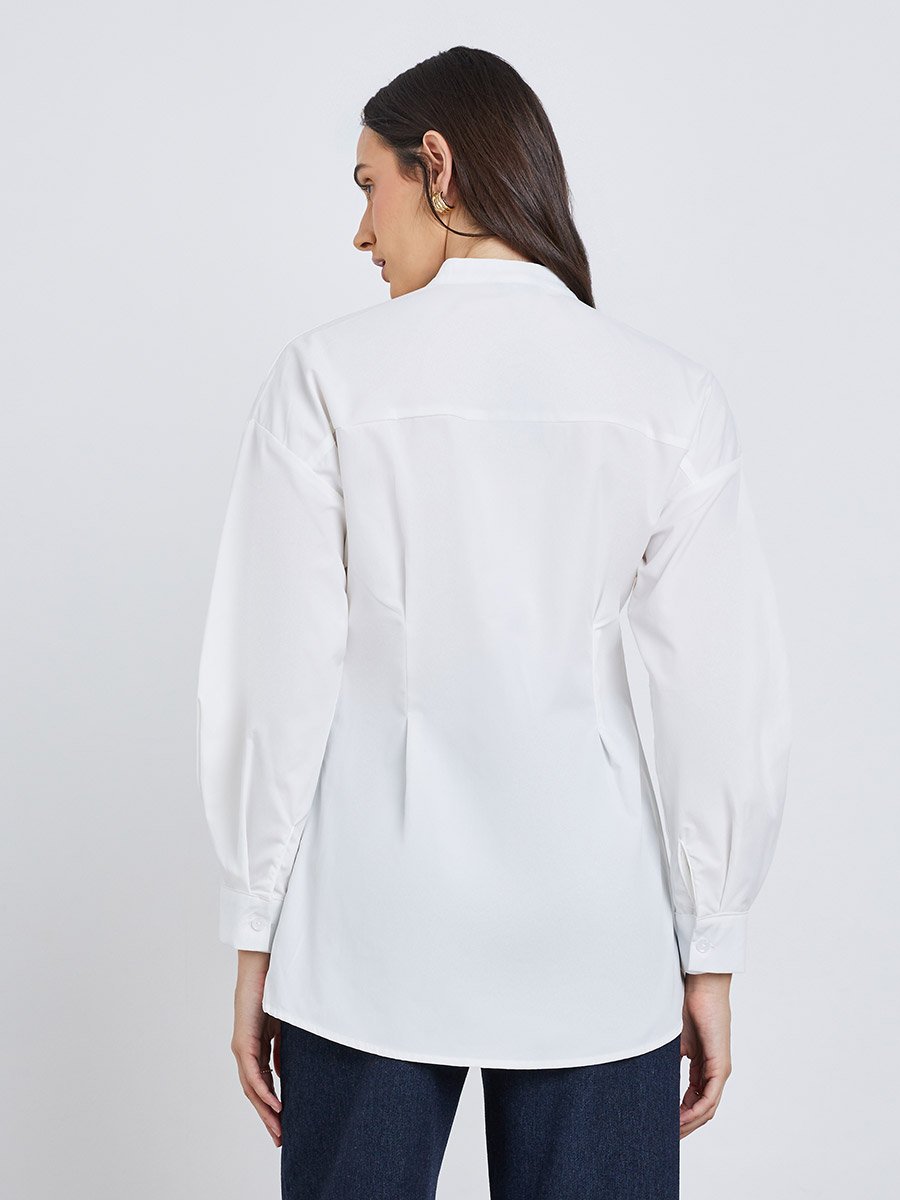 Plain Longline Shirt with Fold Pleated Detail