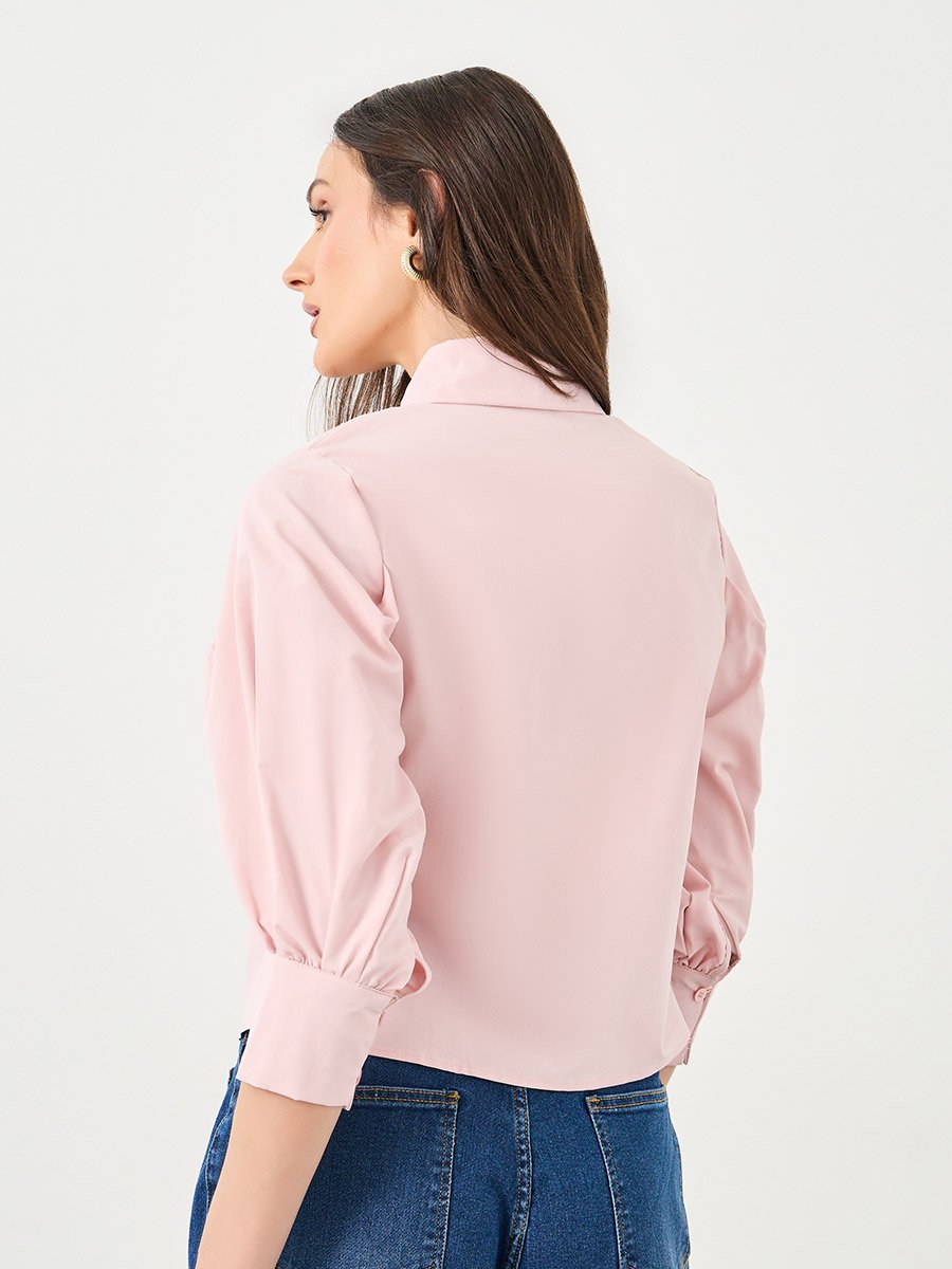 Women Pink Collared Shirt with Pintuck Detail