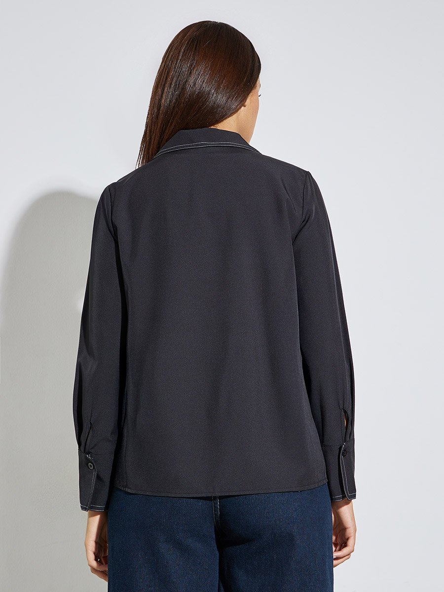 Black Contrast Stitch Detail Regular Fit Shirt