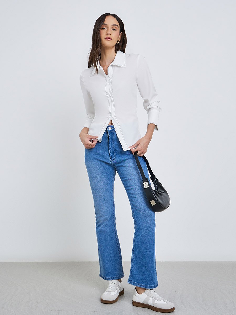 White Contrast Stitch Detail Regular Fit Shirt