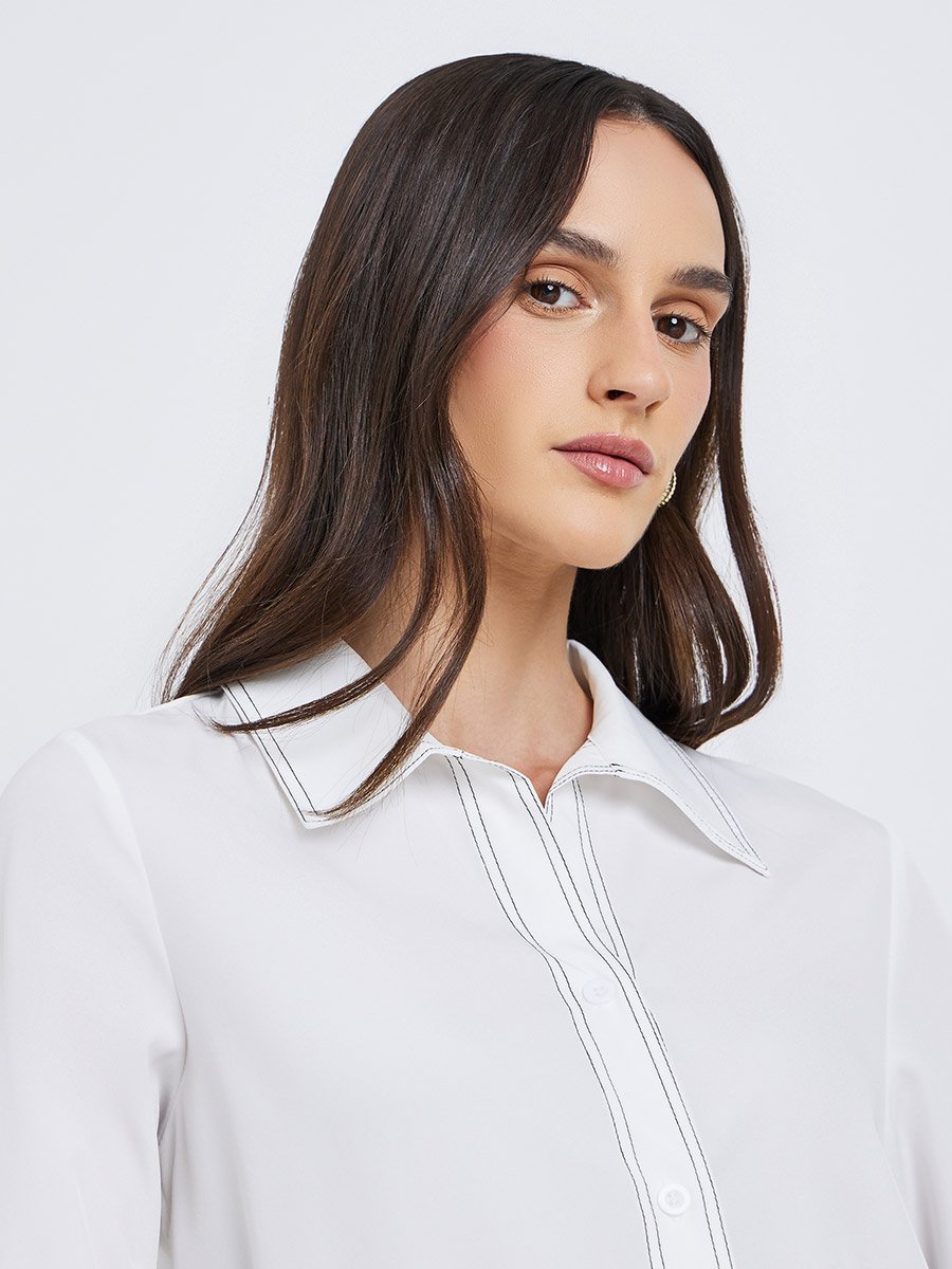 White Contrast Stitch Detail Regular Fit Shirt