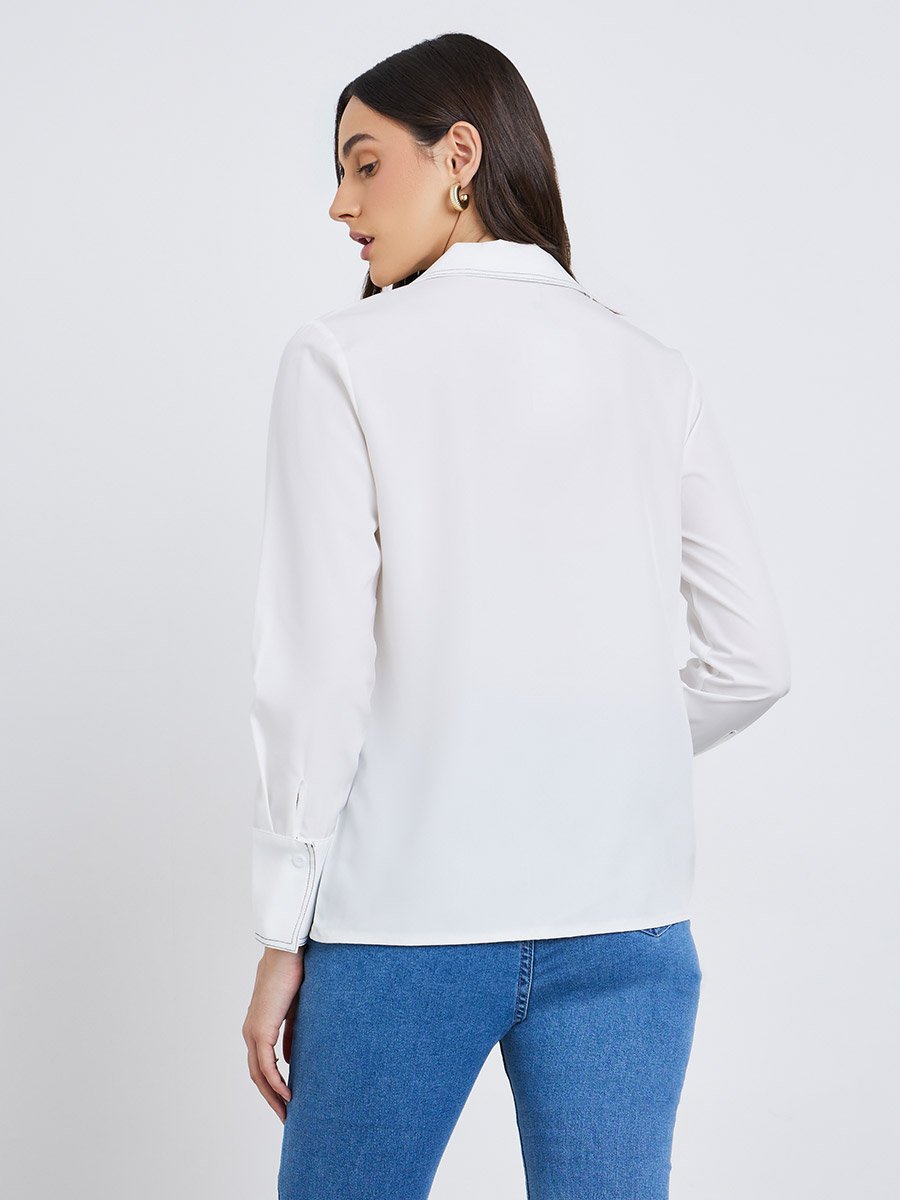 White Contrast Stitch Detail Regular Fit Shirt
