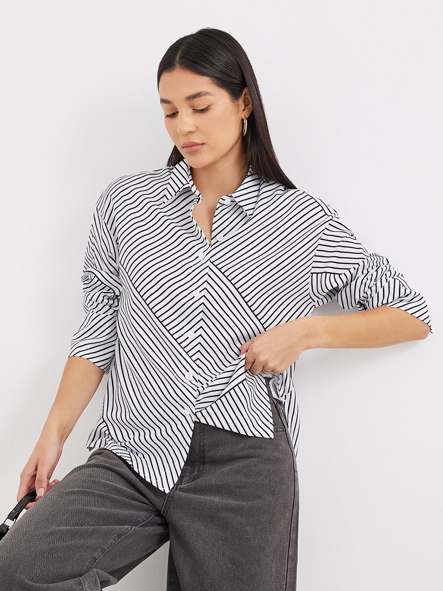 Striped Dropped Shoulder Oversized Shirt