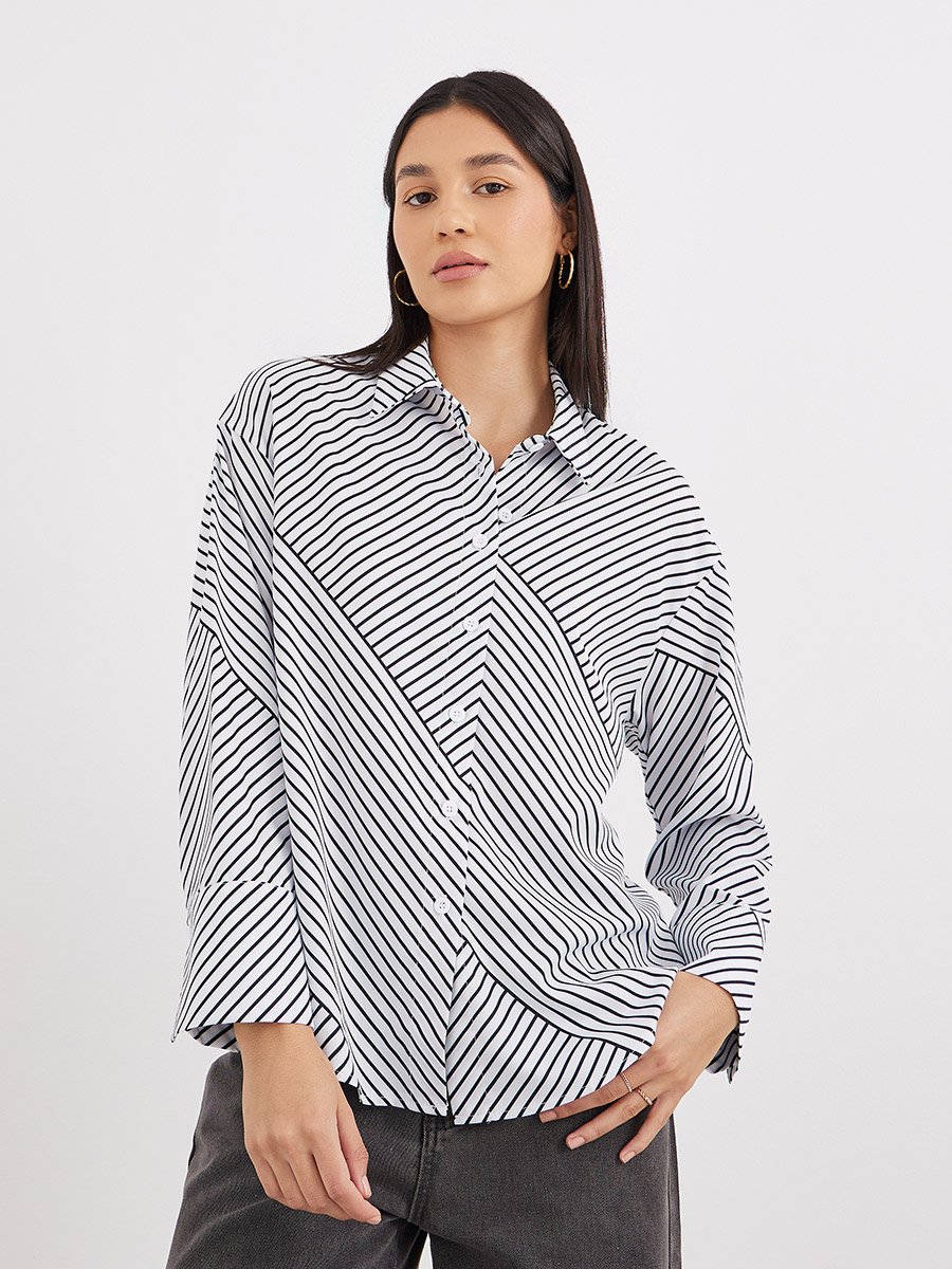 Striped Dropped Shoulder Oversized Shirt