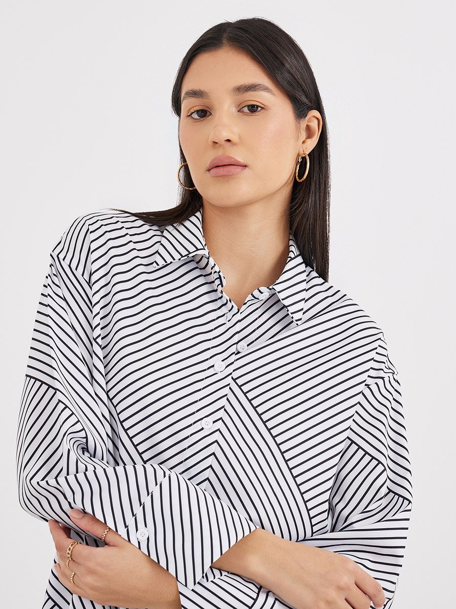 Striped Dropped Shoulder Oversized Shirt