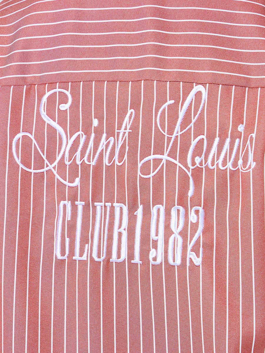 Red Back Embroidered Striped Oversized Shirt