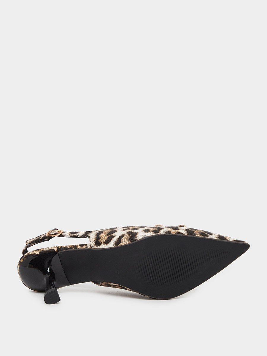 Leopard Print Studded Kitten Heel Shoes