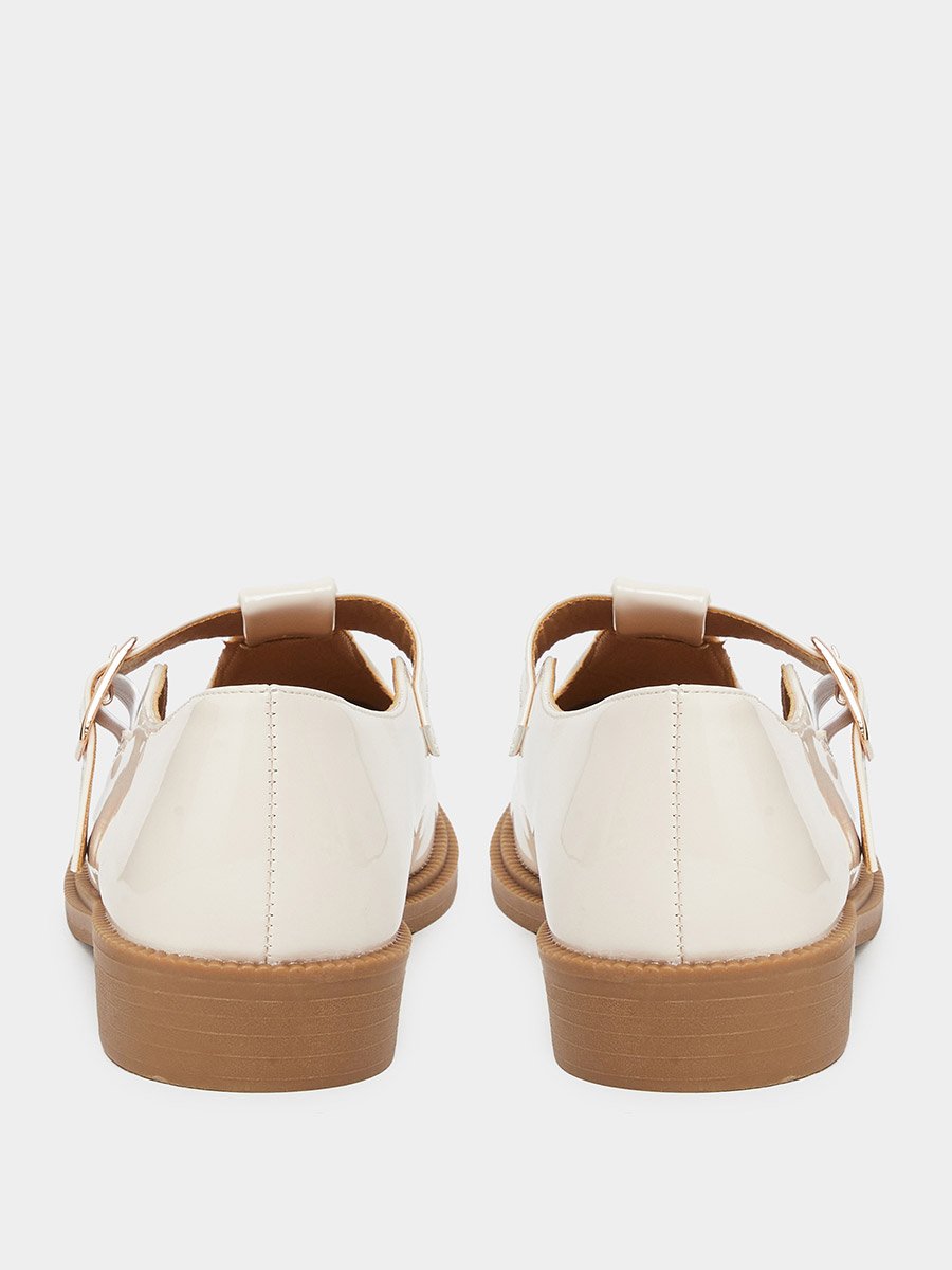 Women Beige Patent Mary Jane Shoes