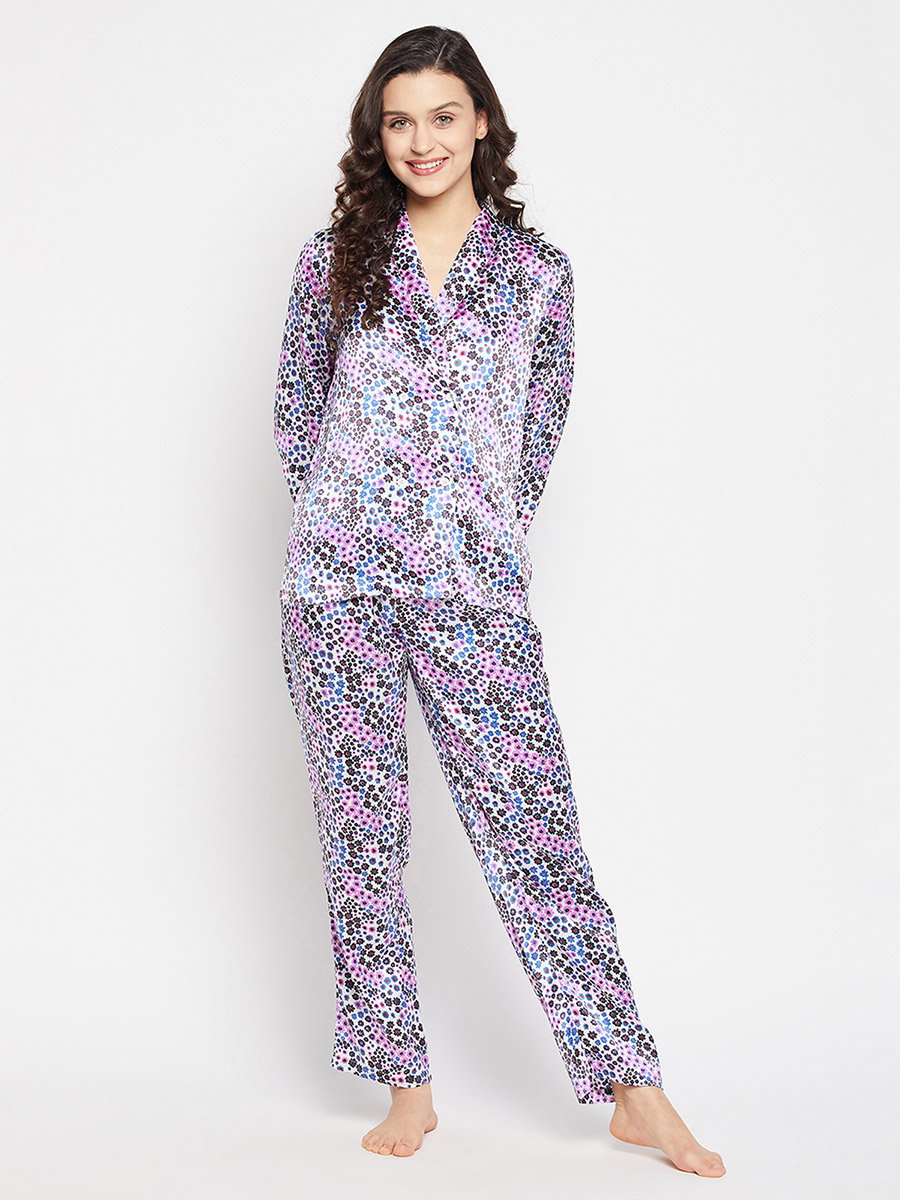 Floral Print Shawl Lapel Shirt and Pyjama Set