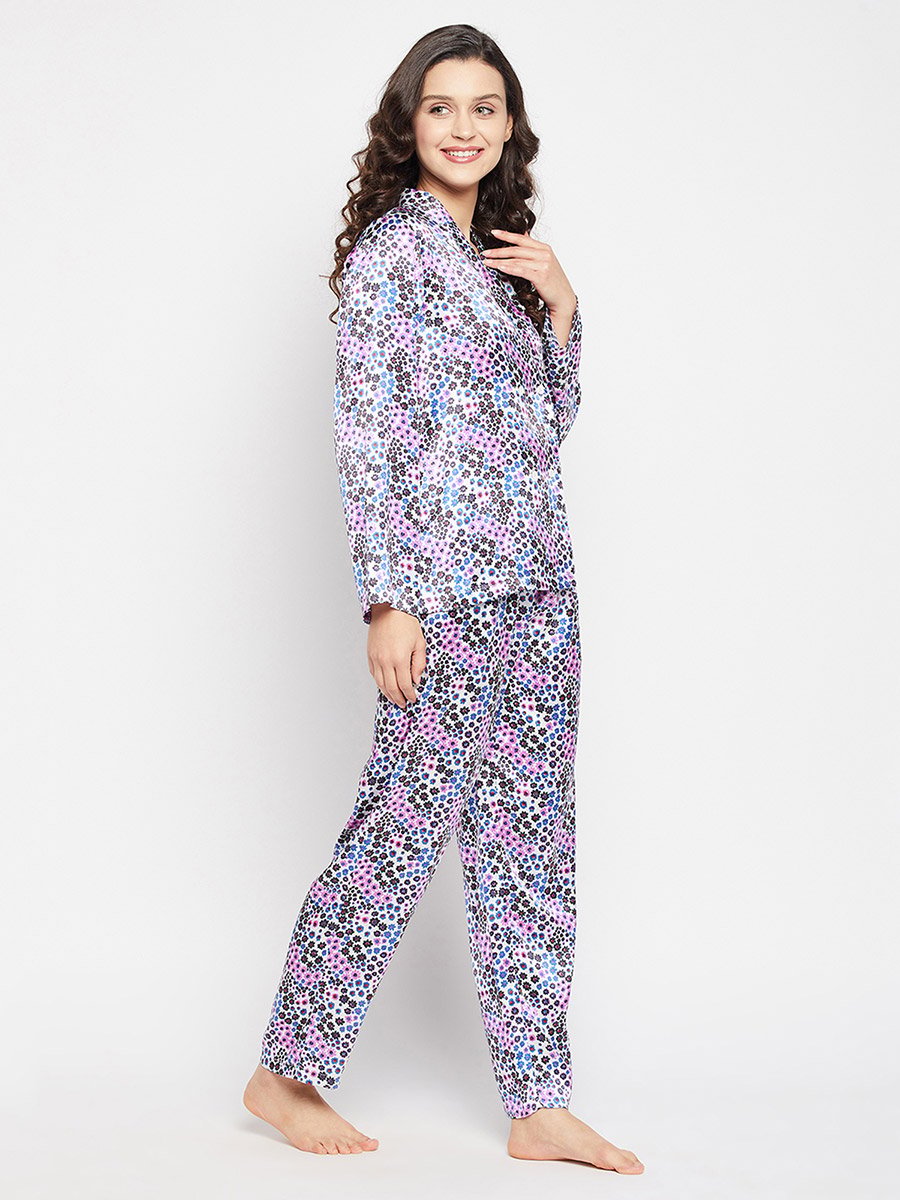 Floral Print Shawl Lapel Shirt and Pyjama Set