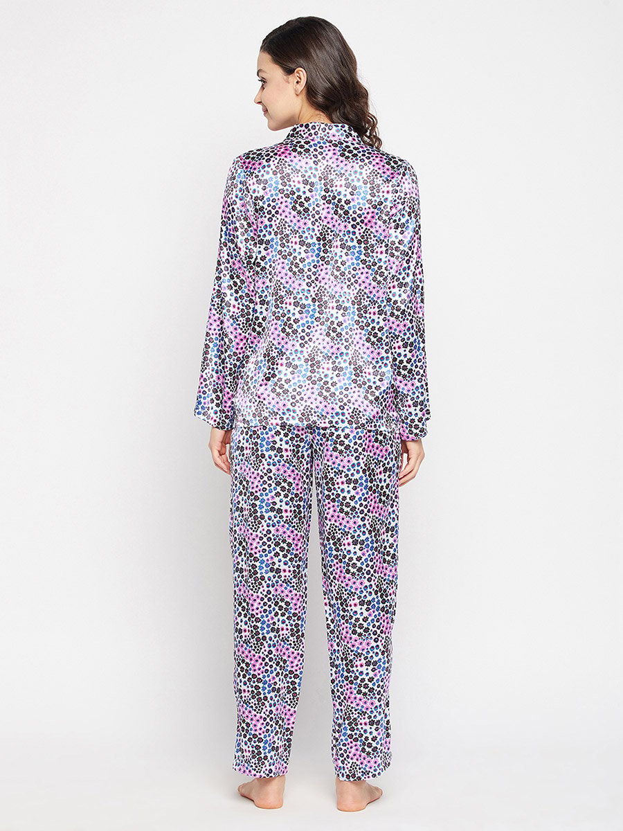 Floral Print Shawl Lapel Shirt and Pyjama Set