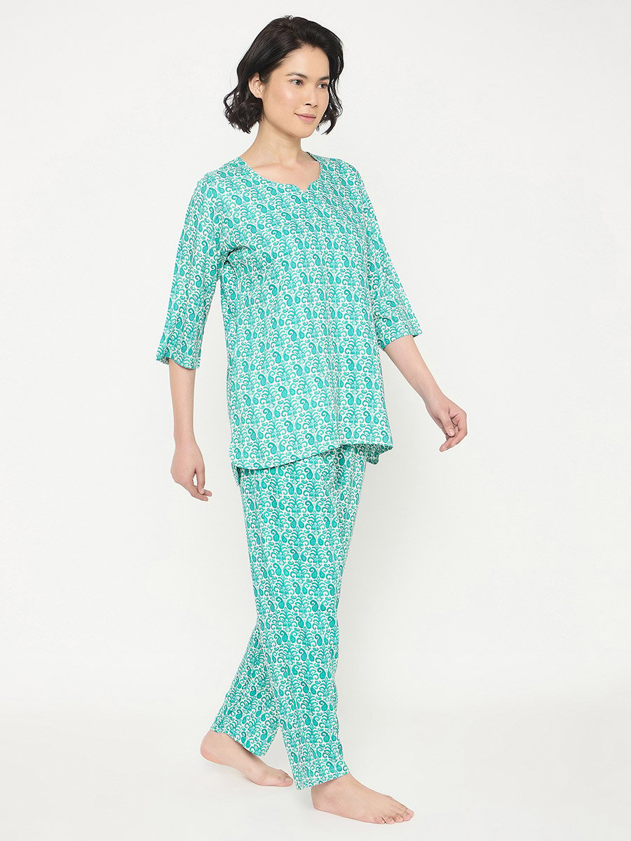 Paisley Print Notch Neck Top and Pyjama Set