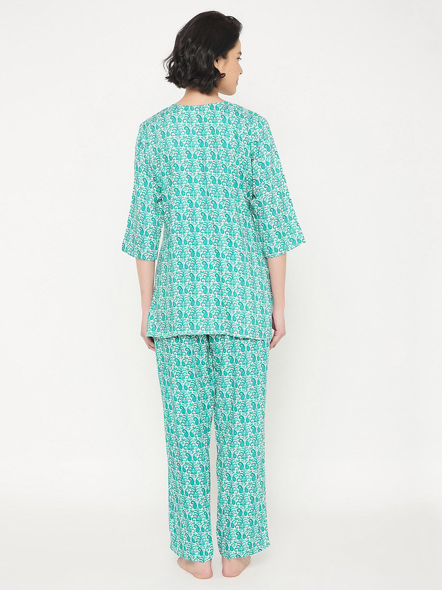 Paisley Print Notch Neck Top and Pyjama Set