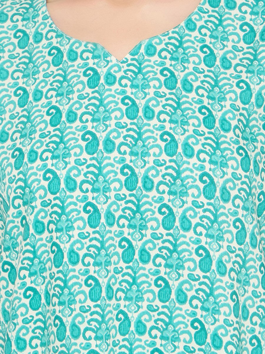 Paisley Print Notch Neck Top and Pyjama Set