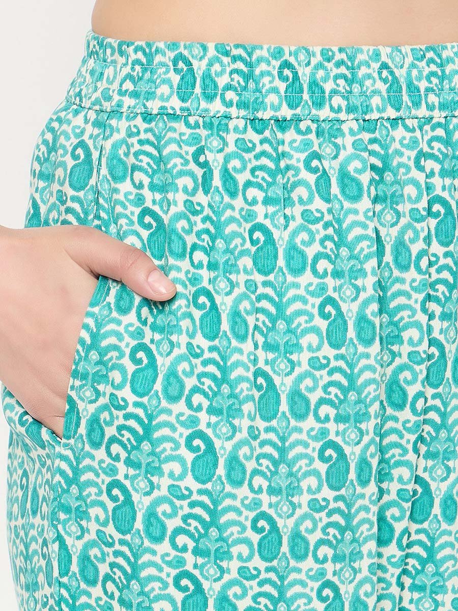 Paisley Print Notch Neck Top and Pyjama Set