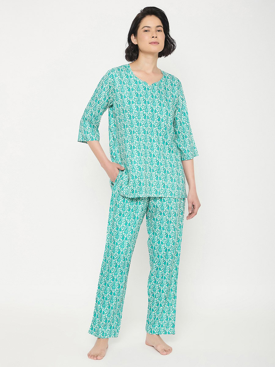 Paisley Print Notch Neck Top and Pyjama Set