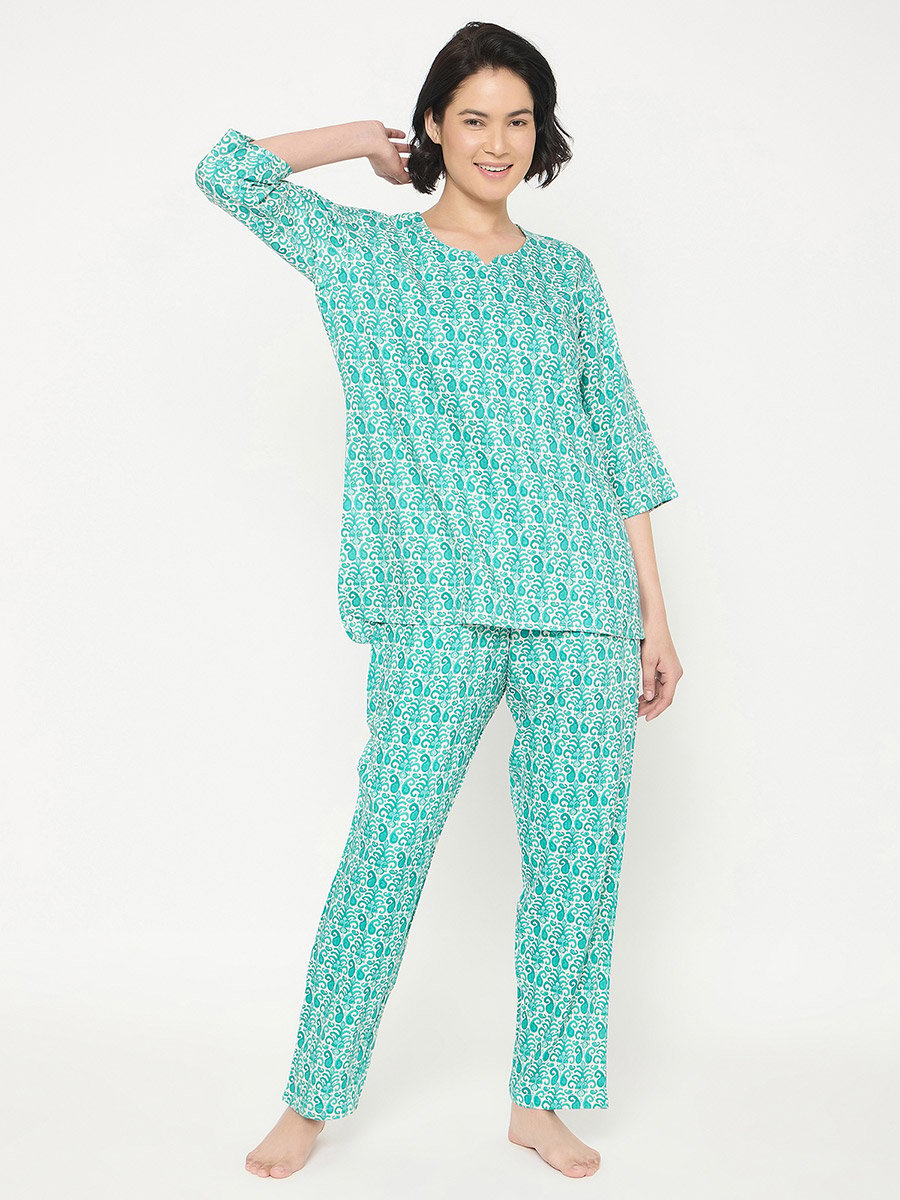 Paisley Print Notch Neck Top and Pyjama Set