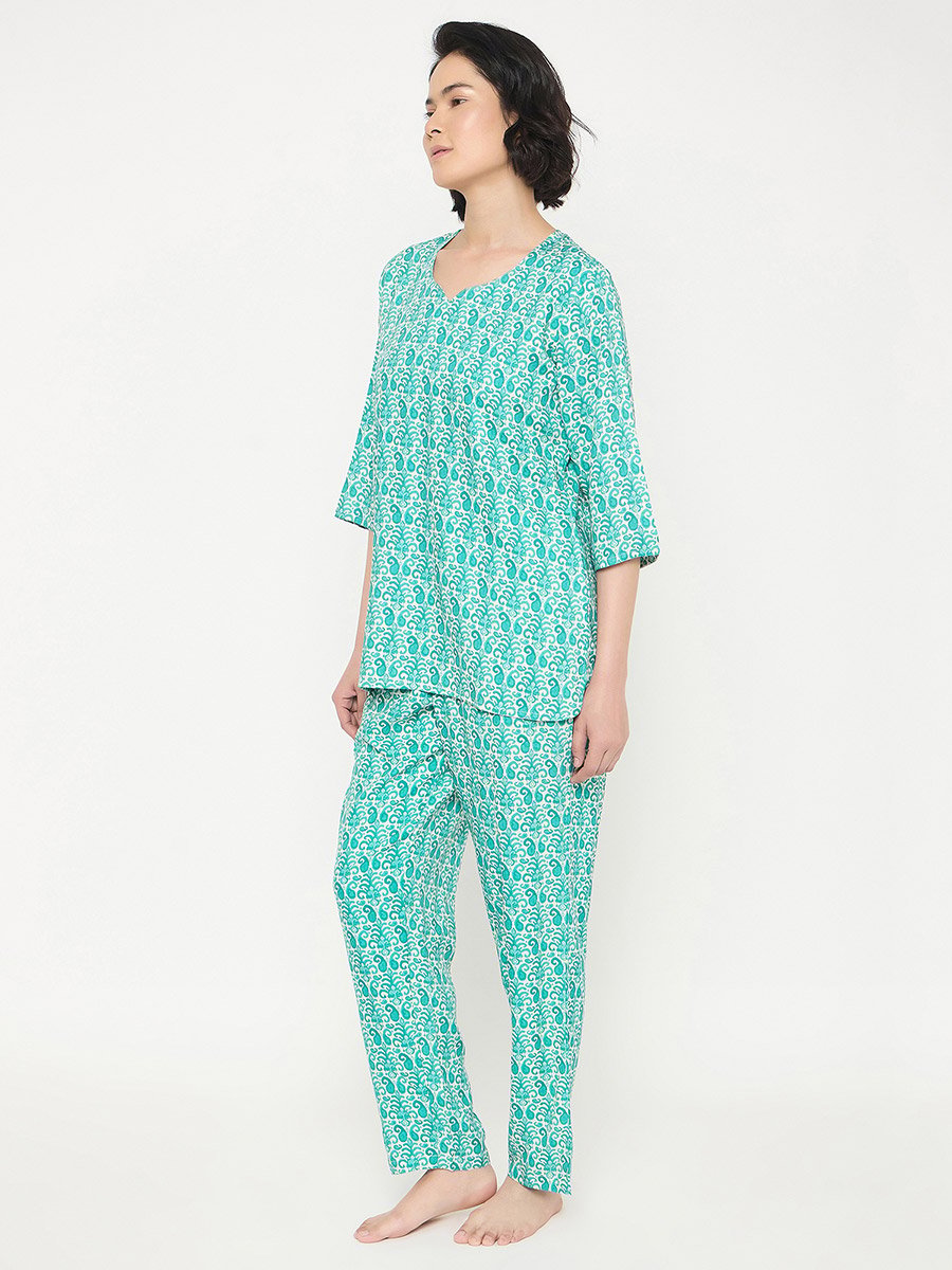 Paisley Print Notch Neck Top and Pyjama Set