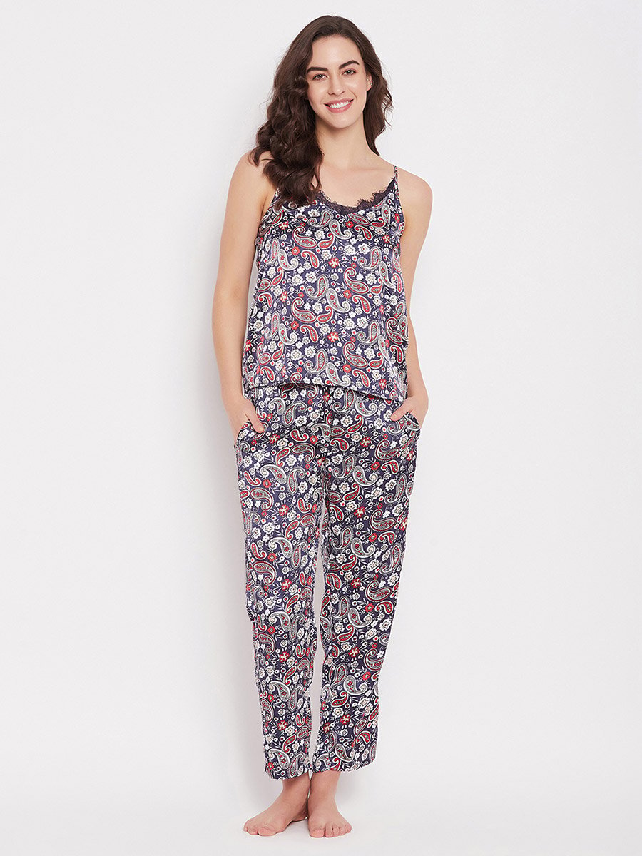 Paisley Print Satin Cami Top and Pyjama Set