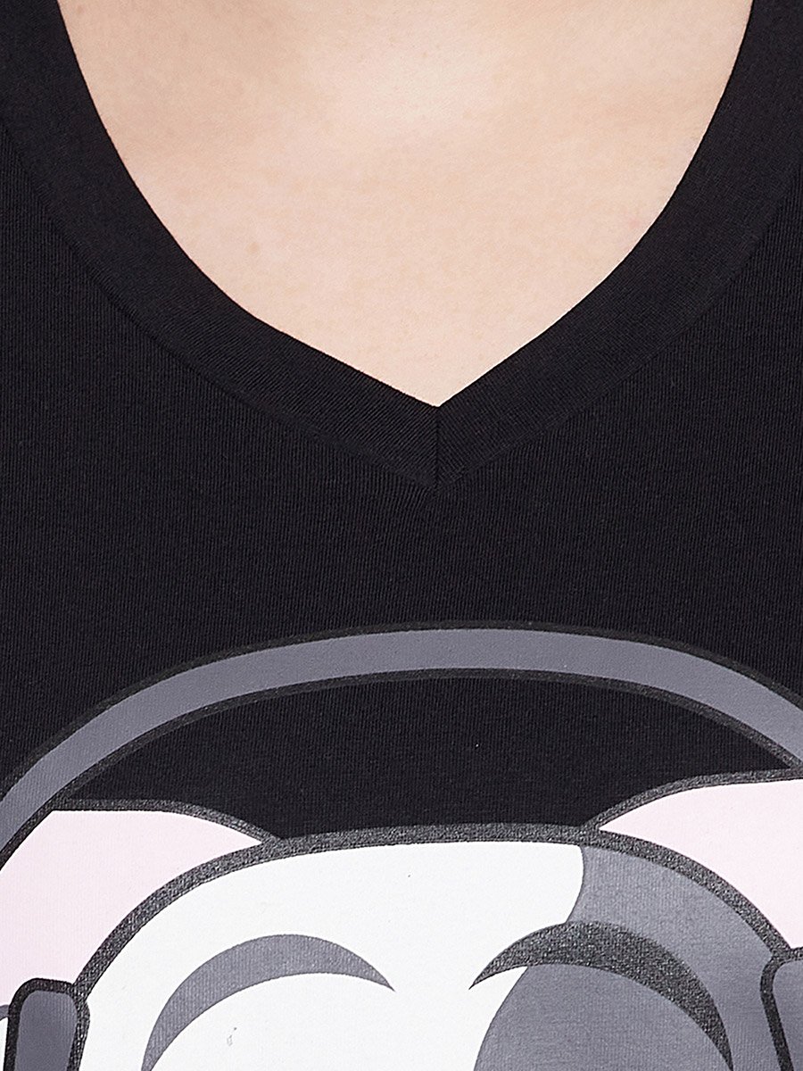 Graphic Print V Neck Cotton T-Shirt and Solid Joggers Set