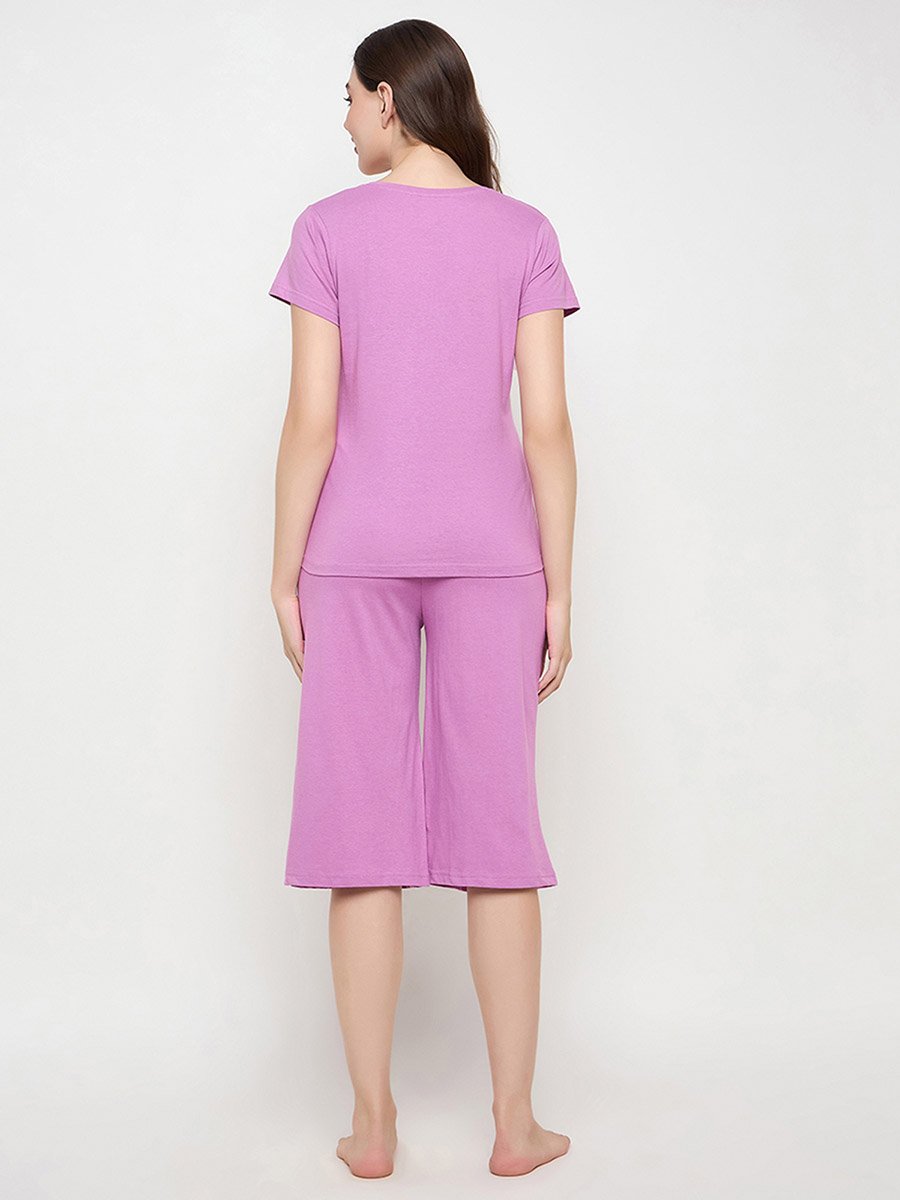 Graphic Print Cotton Top and Solid Capri Set
