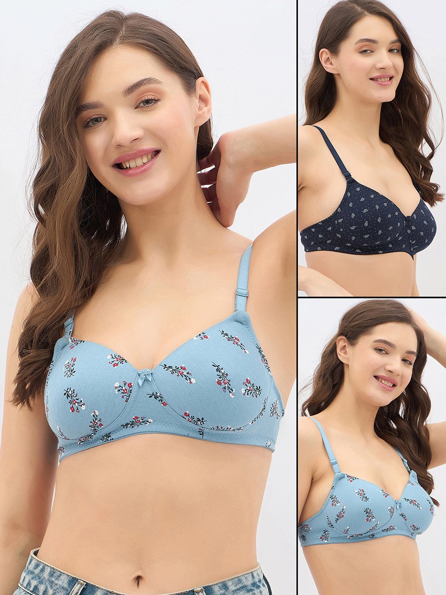 Pack of 2 - Printed Padded Non-Wired Full Coverage Multiway T-Shirt Bra