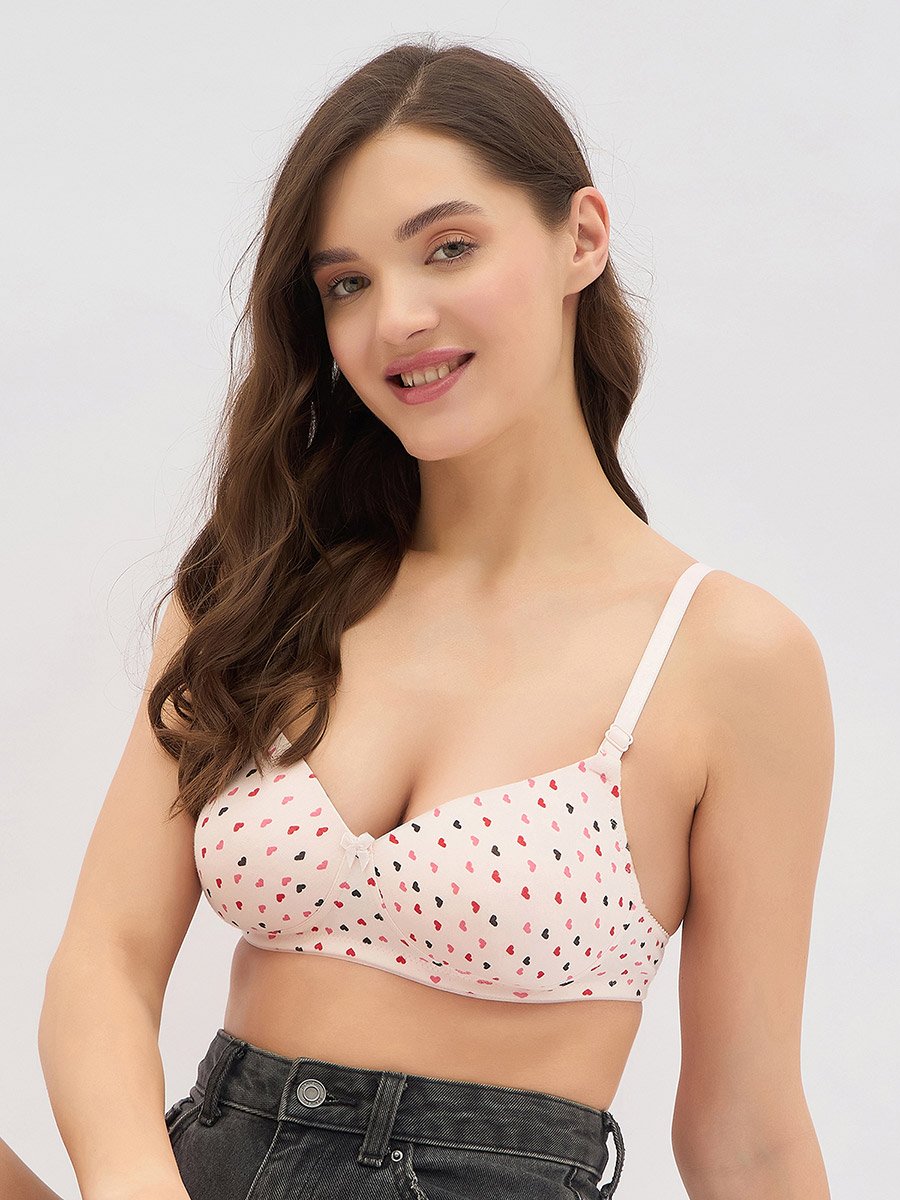 Set of 2 - Padded Non-Wired Full Coverage Heart Print Bra