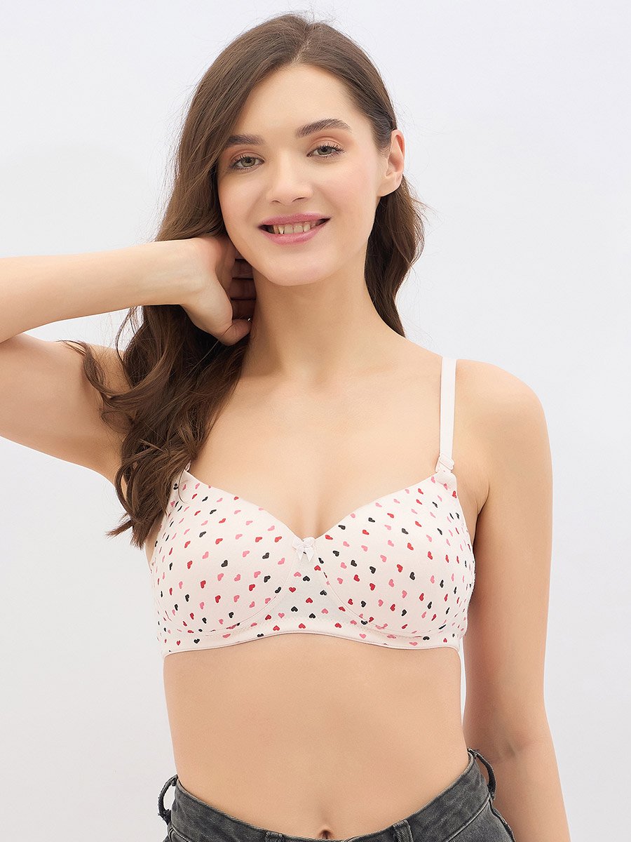 Set of 2 - Padded Non-Wired Full Coverage Heart Print Bra